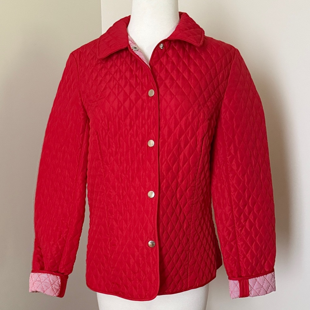 Briggs New York Women's Red Diamond Quilted Jacket Snap Closures Size 10